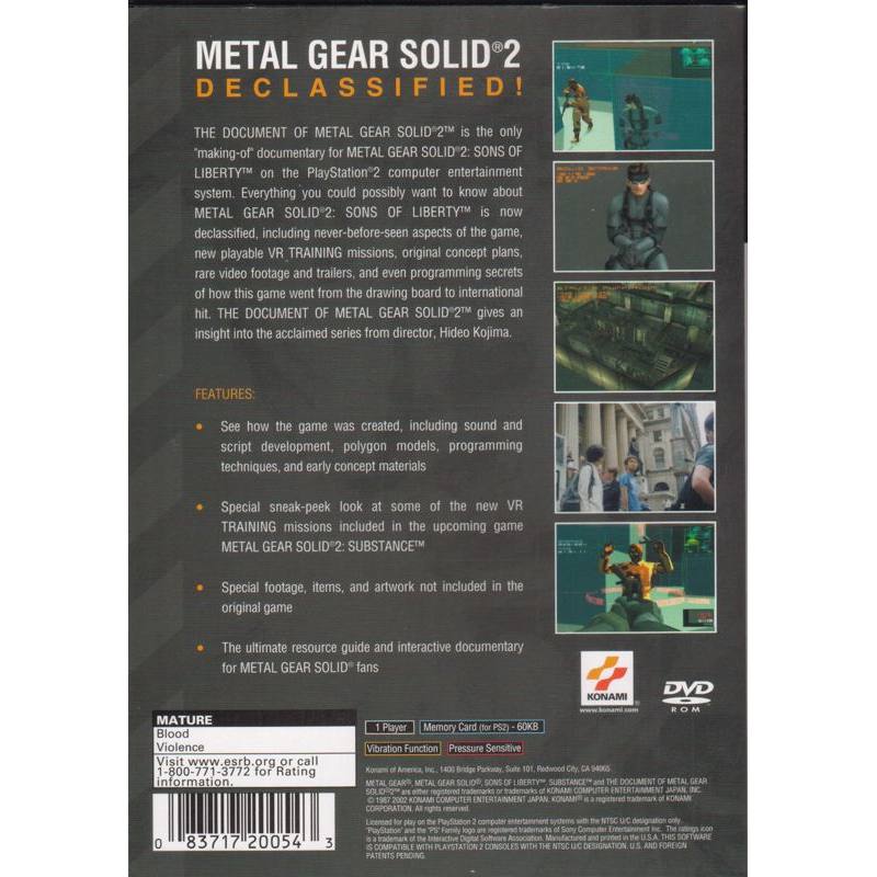 پشت کاور مستند The Document of Metal Gear Solid 2 برای PS2